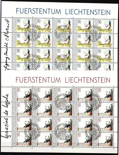 Liechtenstein 1013 und 1014 gestempelt Kleinbogensatz mit Ersttagsstempel #IH973