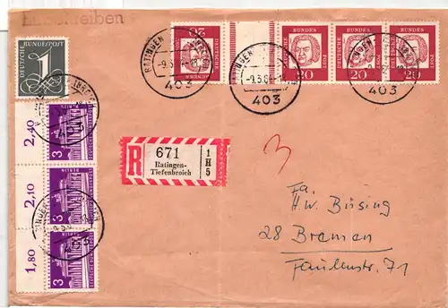 BRD 226 y, KZ 3 auf Postkarte als Mischfrankatur portogerecht #IT308