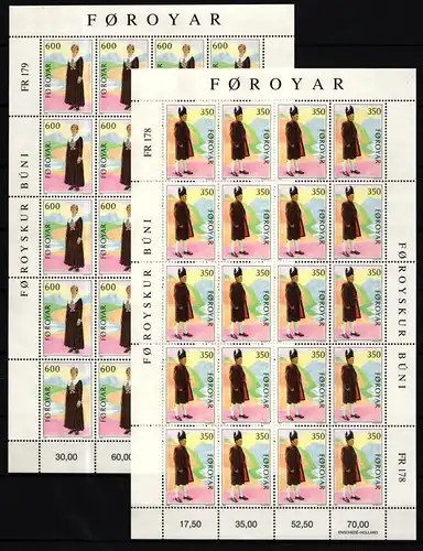 Färöer 182 und 183 postfrisch Zusammendruckbögen / Trachten #II313