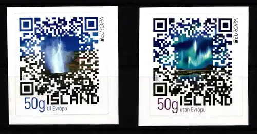 Island 1361A-1362A postfrisch selbstklebend Geysir Nordlicht #IR030