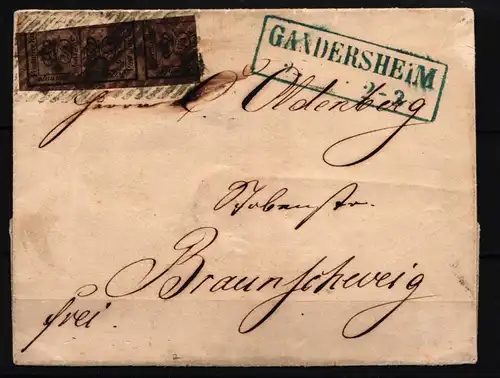 Lübeck 9 (3x) auf Brief als Mehrfachfrankatur #IS418