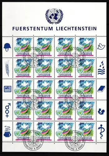 Liechtenstein 1015 gestempelt Kleinbogensatz mit Ersttagsstempel #IH976