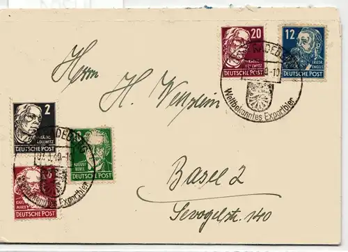 DDR 212, 214, 215, 216, 219 auf Brief als Mischfrankatur #IU204