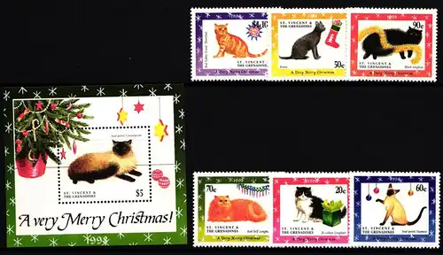 St. Vincent 4489-4494 und Block 473 postfrisch Weihnachten #II236