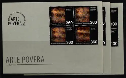 Liechtenstein 1574-1576 gestempelt Viererblöcke als FDCs / Kunst #II623