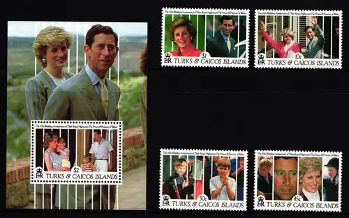 Turks und Caicos Inseln 1004-1007 und Block 104 postfrisch Königshaus #II653