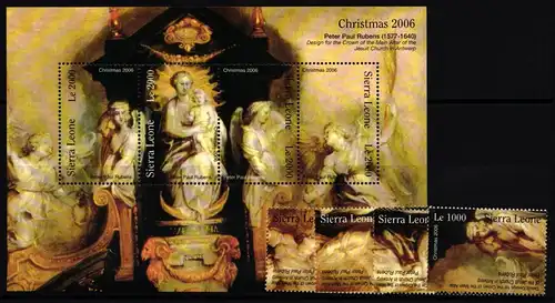 Sierra Leone 4935-4938 und Kleinbogen 4939-4942 postfrisch Weihnachten #II183