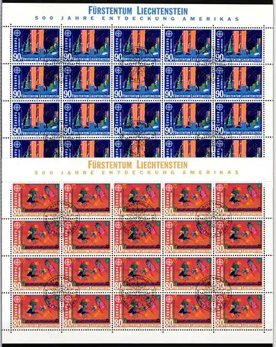 Liechtenstein 1033 und 1034 gestempelt Kleinbogensatz mit Ersttagsstempel #IH989