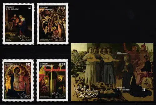 St. Vincent 7219-7222 und Block 753 postfrisch Weihnachten #II585