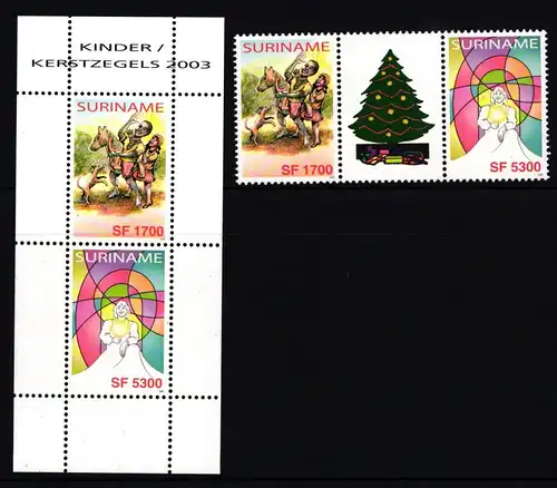 Surinam 1890 und 1891 und Block 92 postfrisch Dreierstreifen/Weihnachten #II346