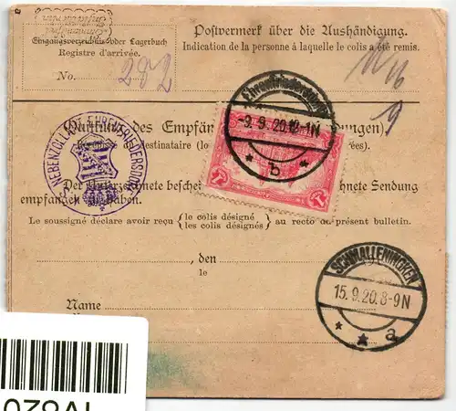 Deutsches Reich A113 auf Paketkarte ins Memelgebiet gelaufen, geprüft Inf #IV820