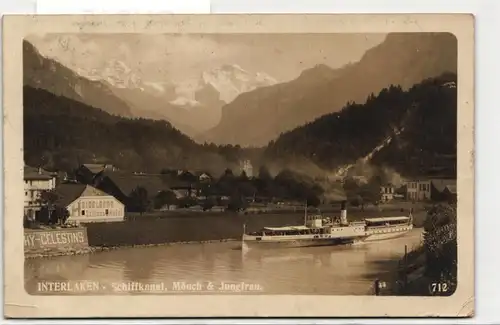 AK Interlaken Schiffkanal, Mönch & Jungfrau 1912 #PN215