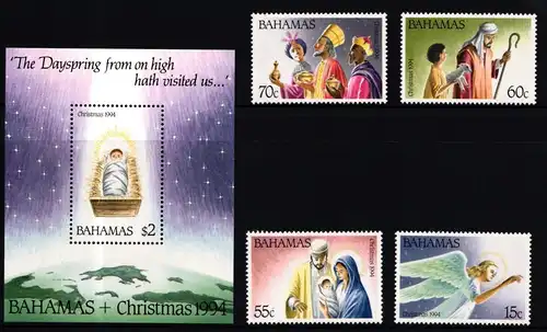 Bahamas 854-857 und Block 76 postfrisch Weihnachten #II377