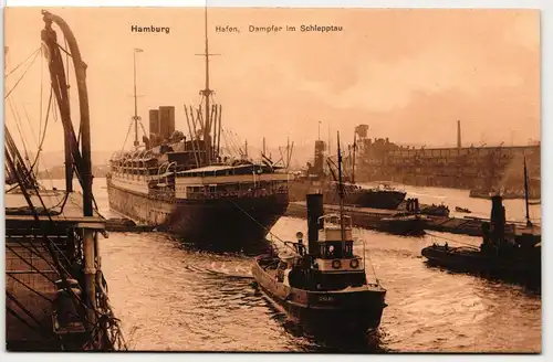 AK Hamburg Hafen, Dampfer im Schlepptau #PN247
