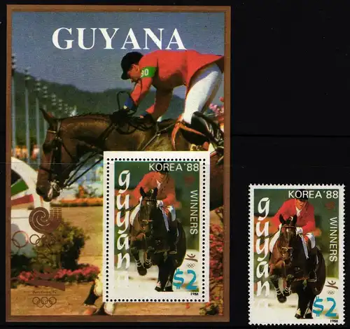 Guyana 2493 und Block 44 postfrisch Pferde #II706