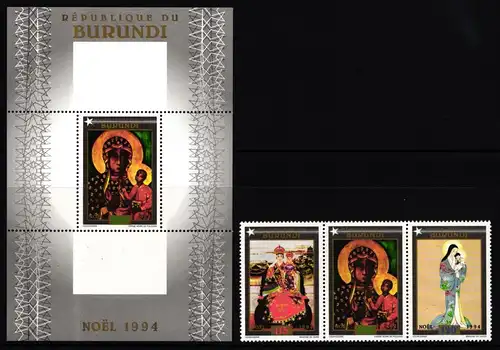 Burundi 1802-1804 und Block 137 postfrisch Dreierstreifen / Weihnachten #II385