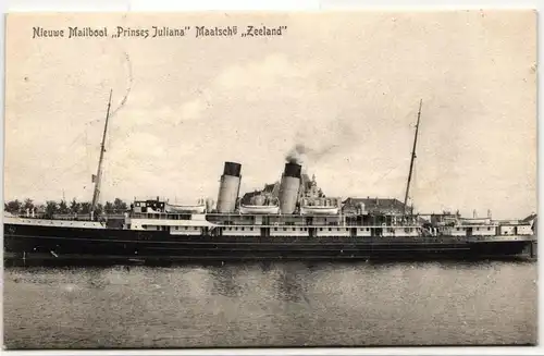 AK Niederlande Nieuwe Mailboot "Prinses Juliana" Maatschü "Zeeland" 1910 #PN271