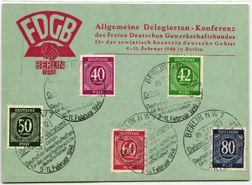 Alliierte Besetzung 930 u.a. auf Postkarte FDGB #IV968