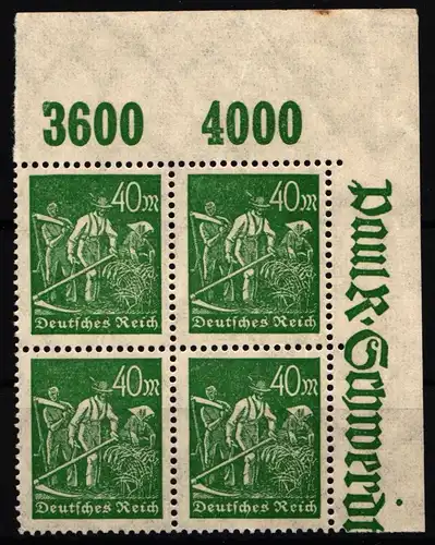 Deutsches Reich 244 P OR postfrisch 4er Eckrand Block #IL809