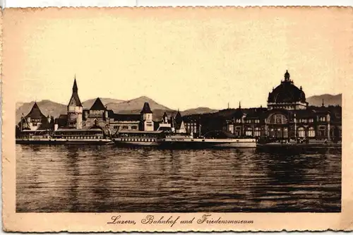 AK Luzern Bahnhof und Friedensmuseum #PN169