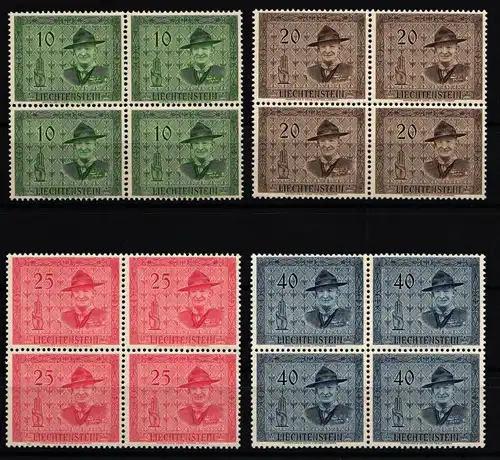 Liechtenstein 315-318 postfrisch Baden Powell, Pfadfinder als 4er Blöcke #IG870