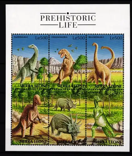 Sierra Leone 3011-3016 postfrisch Kleinbogen / Dinosaurier #II982
