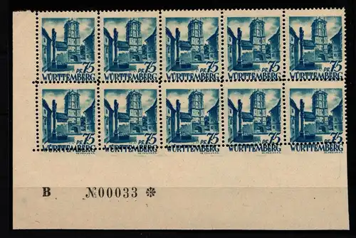 Französische Zone Württemberg 11 postfrisch 10er Block verzähnt #IV885