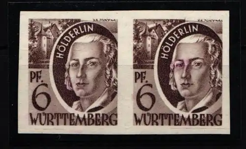 Französische Zone Württemberg 15 U postfrisch waagerechtes Paar ungezähnt #IV919