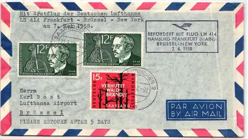 Saarland 431-432 auf Brief als Mischfrankatur Luftpost #IR788