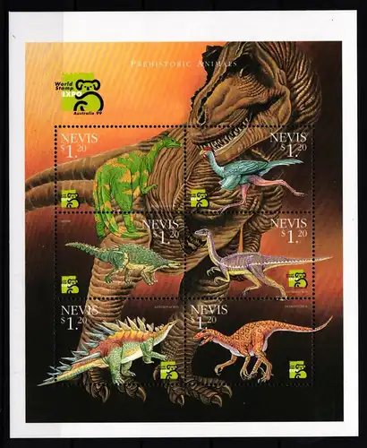 Nevis 1337-1342 postfrisch Kleinbogen / Dinosaurier #II978