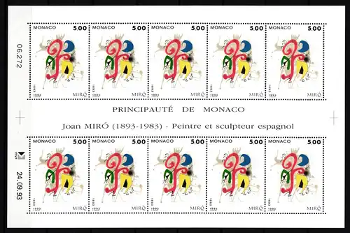 Monaco 2152 postfrisch Kleinbogen / Kunst #JA116