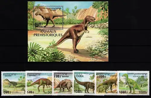 Kambodscha 1937-1942 und Block 254 postfrisch Dinosaurier #II979