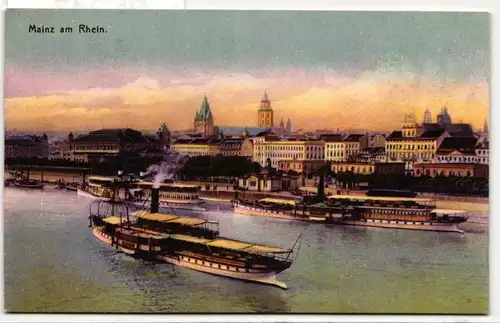 AK Mainz a. Rhein mit Raddampfer #PN347