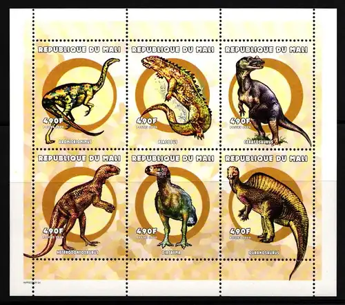 Mali 2564-2569 postfrisch Kleinbogen / Dinosaurier #JA072