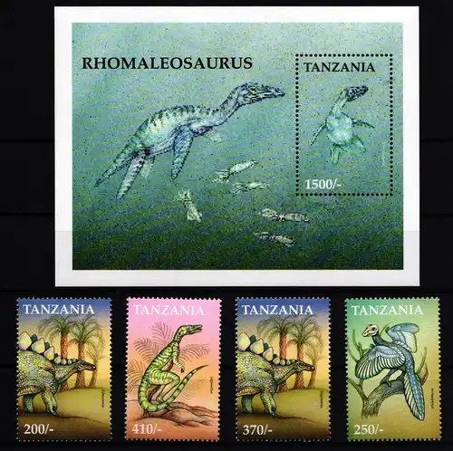 Tansania 3817-3820 und Block 506 postfrisch Dinosaurier #JA094
