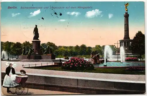 AK Berlin Bismarck Denkmal und Siegessäule auf dem Königsplatz 1916 #PM845