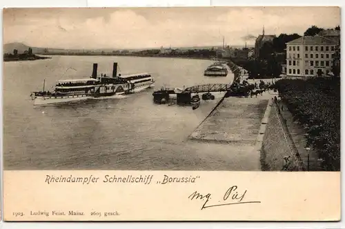 AK Köln-Düsseldorf Rheindampfer Schnellschiff "Borussia" 1903 #PN345