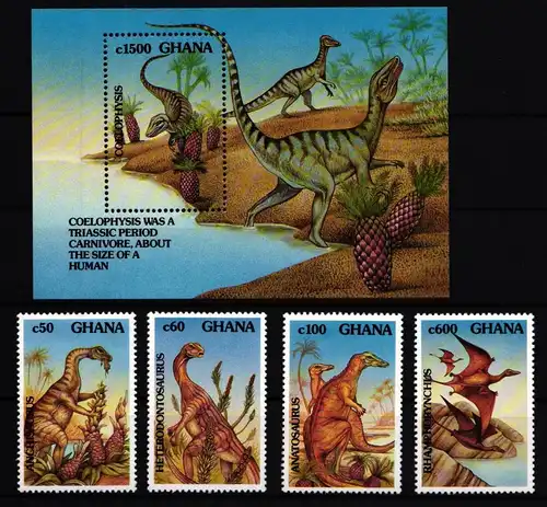 Ghana 1703-1704, 1706 und 1709 und Block 202 postfrisch Dinosaurier #II996