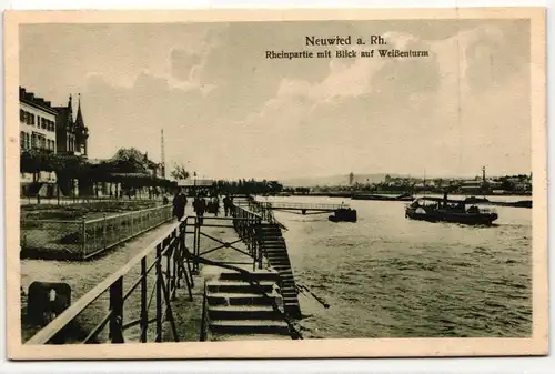 AK Neuwied a. Rhein Rheinpartie mit Blick auf Weißenturm und Raddampfer #PN313
