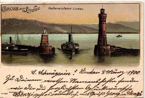 AK Lindau Hafeneinfahrt Lindau 1900 #PM957