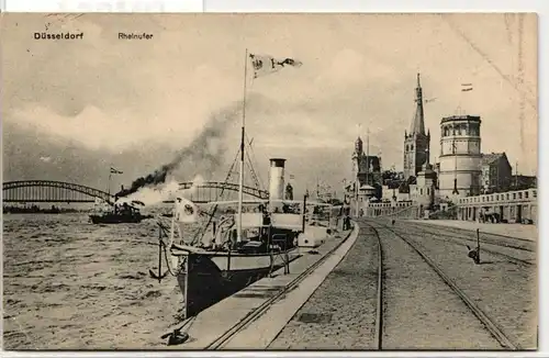 AK Düsseldorf Rheinufer mit Dampfer #PM964