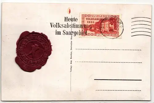 Saargebiet 181 auf Postkarte vom Abstimmungstag mit Wachssiegel #IR748