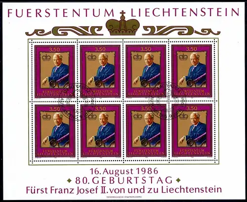 Liechtenstein 903 gestempelt als Kleinbögen, Ersttagssonderstempel #JB004