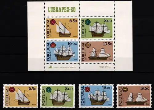 Portugal 1504-1507 und Block 31 postfrisch Schiffe #JA011