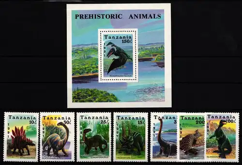 Tansania 854-861 und Block 146 postfrisch Dinosaurier #JA005