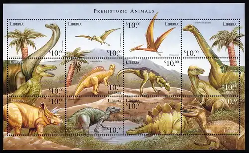 Liberia 2595-2606 postfrisch Kleinbogen / Dinosaurier #JA065