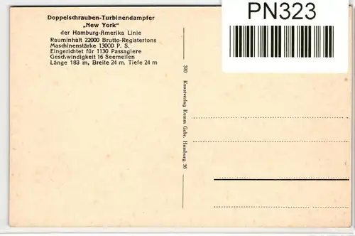 AK Hamburg Ankommender Dampfer "New York" #PN323