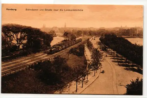 AK Hamburg Bahndamm und Straße über die Lombardsbrücke #PN326