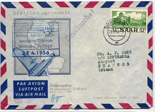 Saarland 326 auf Brief als Einzelfrankatur Luftpost #IR763