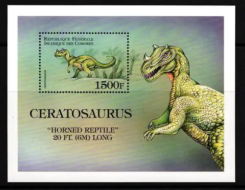Komoren Block 408 postfrisch Dinosaurier #JA081